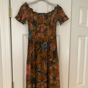 Kimchi Blue Off Shoulder Yellow Floral Midi Dress